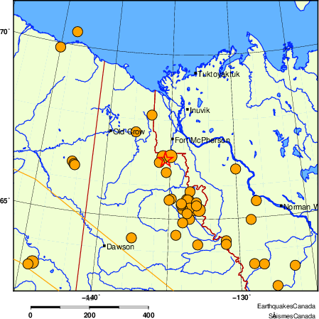 Map of historical earthquakes magnitude 5.0 and larger.  Details in the data table below