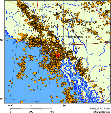 carte des des séismes de magnitude 2,0 et plus depuis 2000