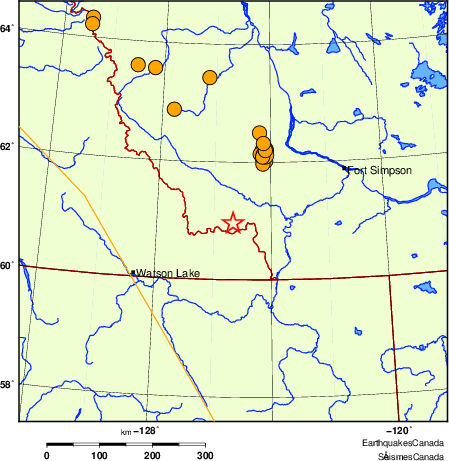 Map of historical earthquakes magnitude 5.0 and larger.  Details in the data table below