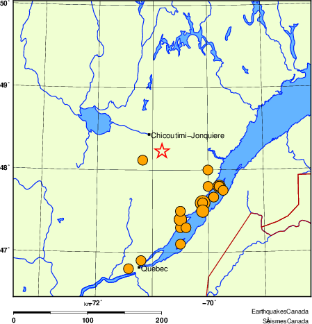 Map of historical earthquakes magnitude 5.0 and larger.  Details in the data table below