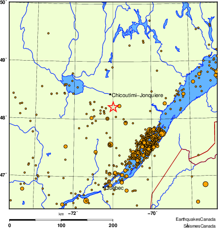 carte des des séismes de magnitude 2,0 et plus depuis 2000