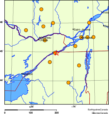 Map of historical earthquakes magnitude 5.0 and larger.  Details in the data table below