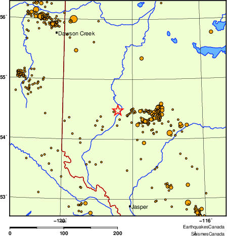 carte des des séismes de magnitude 2,0 et plus depuis 2000