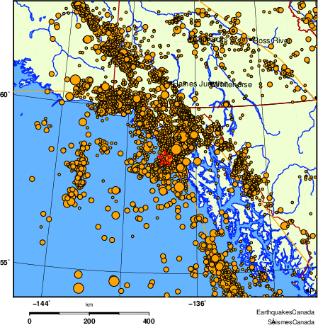 carte des des séismes de magnitude 2,0 et plus depuis 2000