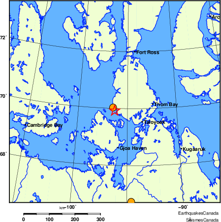 Map of historical earthquakes magnitude 5.0 and larger.  Details in the data table below