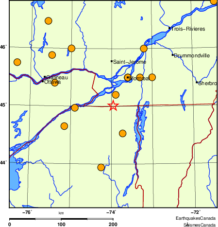 carte des séismes historiques de magnitude 5,0 et plus.  Détails dans le tableau de données ci-dessous