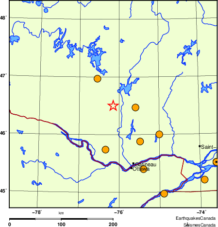 carte des séismes historiques de magnitude 5,0 et plus.  Détails dans le tableau de données ci-dessous