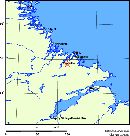 Map of historical earthquakes magnitude 5.0 and larger.  Details in the data table below