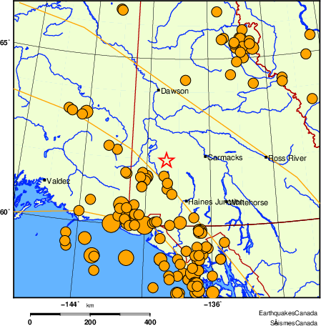 carte des séismes historiques de magnitude 5,0 et plus.  Détails dans le tableau de données ci-dessous