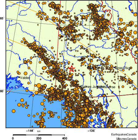 carte des des séismes de magnitude 2,0 et plus depuis 2000