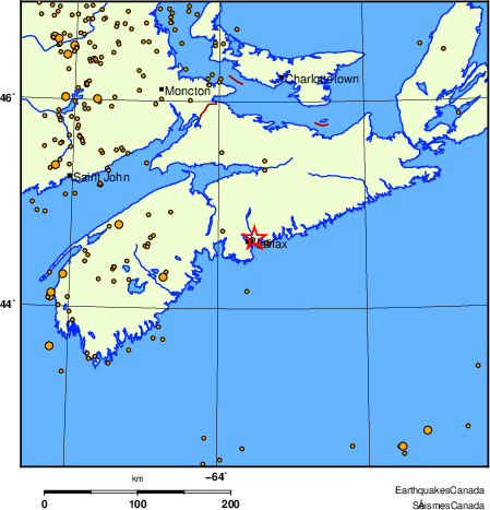 carte des des séismes de magnitude 2,0 et plus depuis 2000