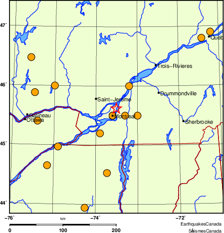 Map of historical earthquakes magnitude 5.0 and larger.  Details in the data table below