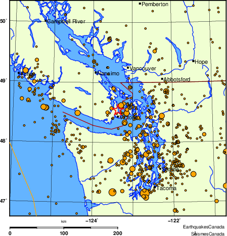 carte des des séismes de magnitude 2,0 et plus depuis 2000