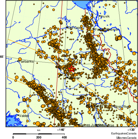 carte des des séismes de magnitude 2,0 et plus depuis 2000