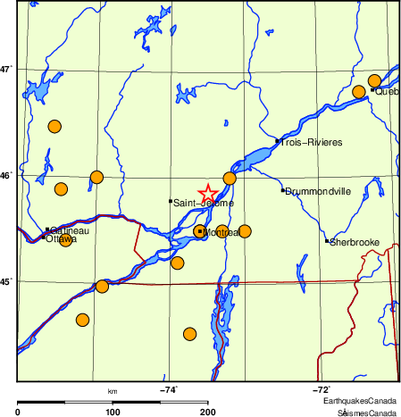 carte des séismes historiques de magnitude 5,0 et plus.  Détails dans le tableau de données ci-dessous