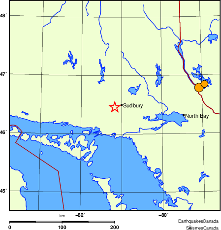 Map of historical earthquakes magnitude 5.0 and larger.  Details in the data table below