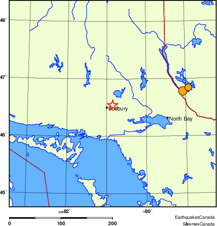 Map of historical earthquakes magnitude 5.0 and larger.  Details in the data table below