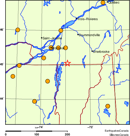 carte des séismes historiques de magnitude 5,0 et plus.  Détails dans le tableau de données ci-dessous