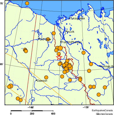 Map of historical earthquakes magnitude 5.0 and larger.  Details in the data table below