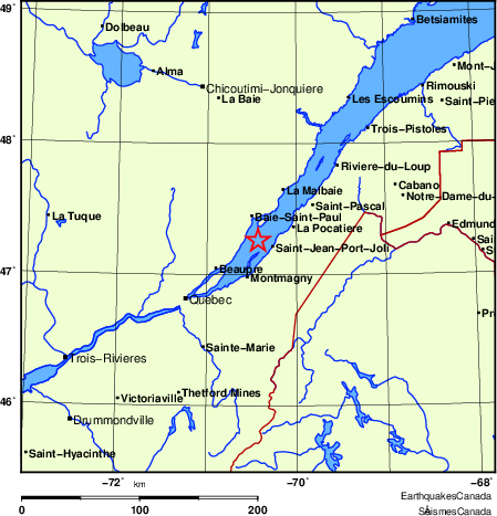 carte des endroits près de l'épicentre