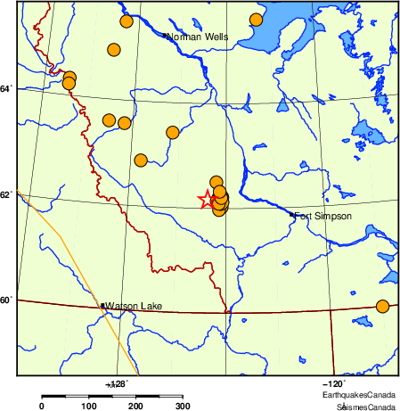 Map of historical earthquakes magnitude 5.0 and larger.  Details in the data table below