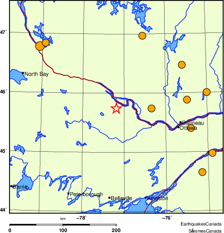 Map of historical earthquakes magnitude 5.0 and larger.  Details in the data table below