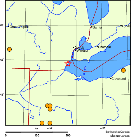 Map of historical earthquakes magnitude 5.0 and larger.  Details in the data table below