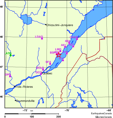 carte des localisations des stations sismologiques locales