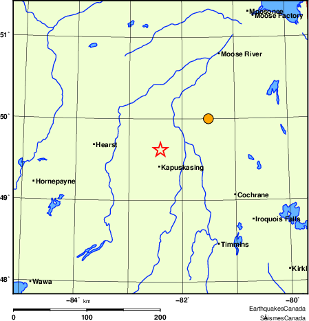 Map of historical earthquakes magnitude 5.0 and larger.  Details in the data table below