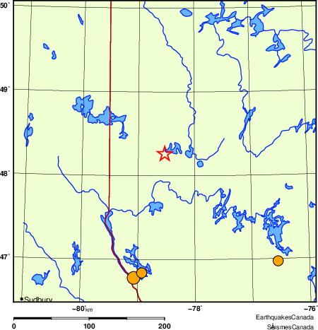 Map of historical earthquakes magnitude 5.0 and larger.  Details in the data table below