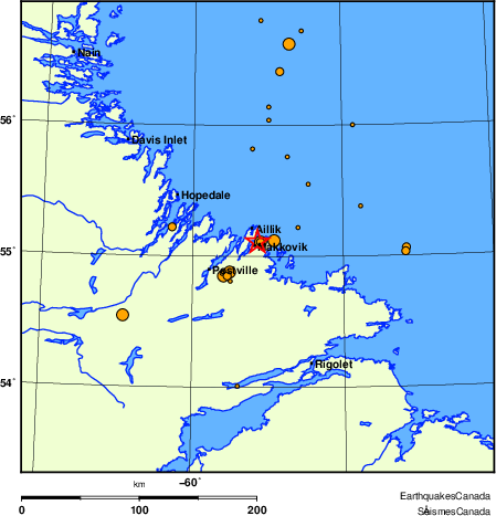 carte des des séismes de magnitude 2,0 et plus depuis 2000