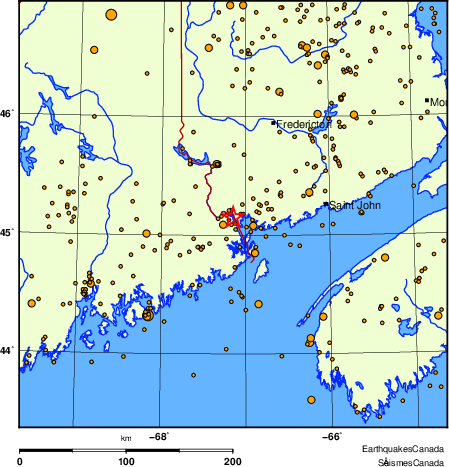 carte des des séismes de magnitude 2,0 et plus depuis 2000