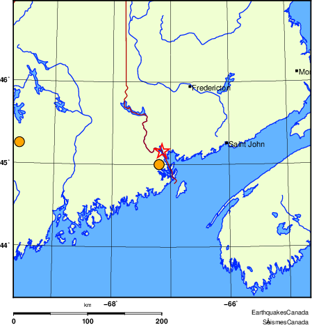 Map of historical earthquakes magnitude 5.0 and larger.  Details in the data table below