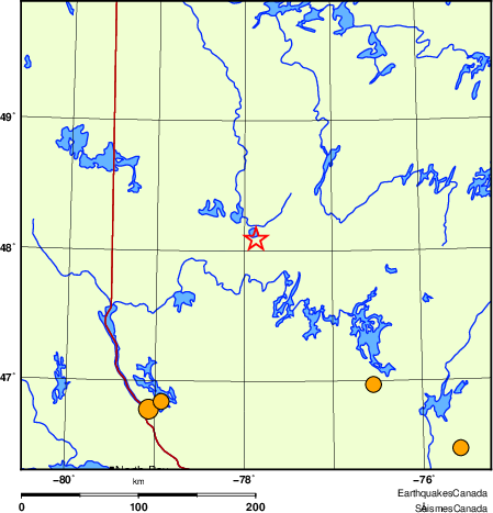 Map of historical earthquakes magnitude 5.0 and larger.  Details in the data table below