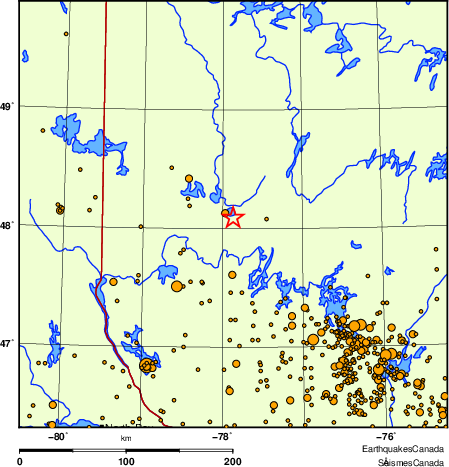 carte des des séismes de magnitude 2,0 et plus depuis 2000