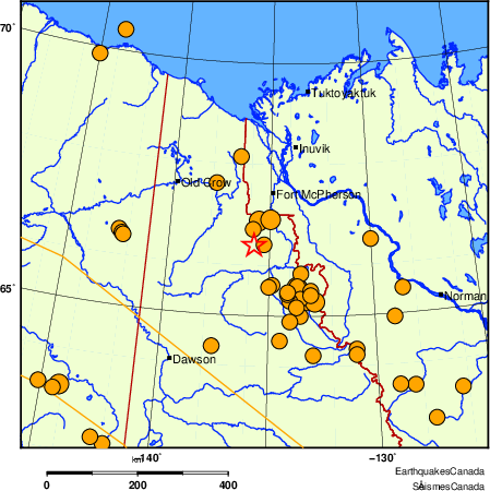 Map of historical earthquakes magnitude 5.0 and larger.  Details in the data table below