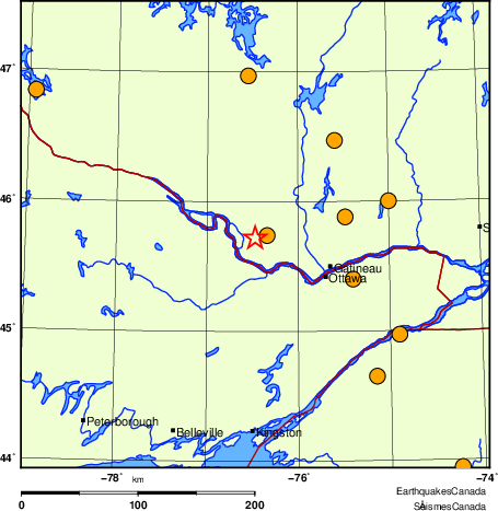 Map of historical earthquakes magnitude 5.0 and larger.  Details in the data table below