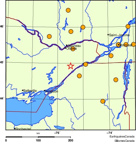 Map of historical earthquakes magnitude 5.0 and larger.  Details in the data table below