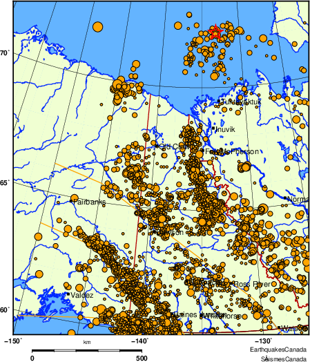 carte des des séismes de magnitude 2,0 et plus depuis 2000