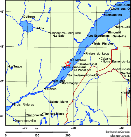 carte des endroits près de l'épicentre