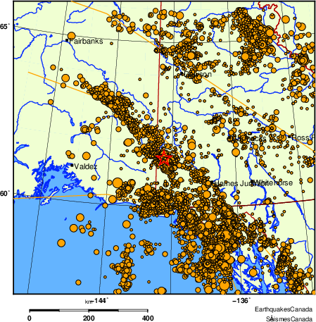 carte des des séismes de magnitude 2,0 et plus depuis 2000