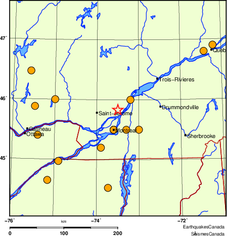 Map of historical earthquakes magnitude 5.0 and larger.  Details in the data table below