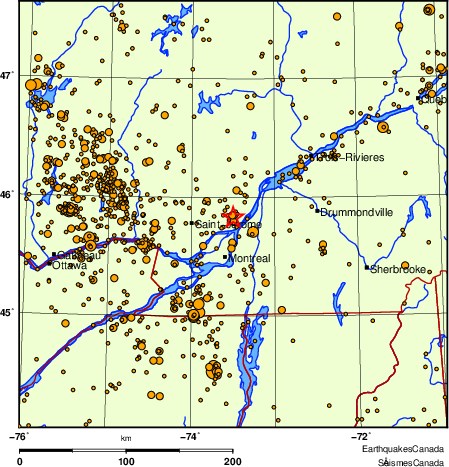 carte des des séismes de magnitude 2,0 et plus depuis 2000