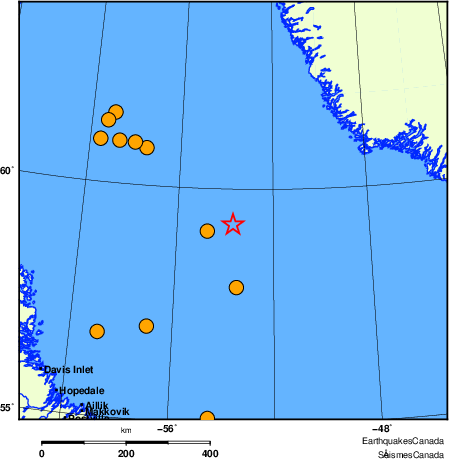 Map of historical earthquakes magnitude 5.0 and larger.  Details in the data table below