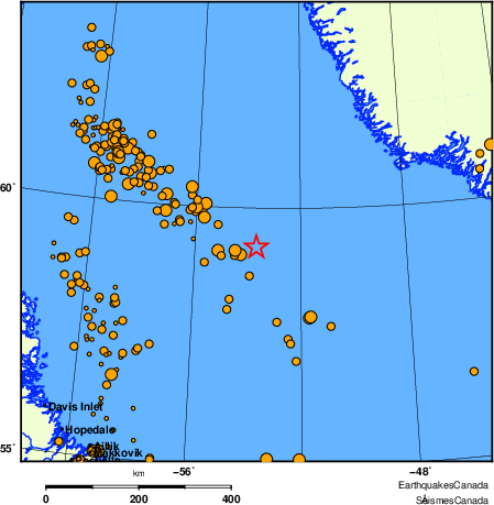 carte des des séismes de magnitude 2,0 et plus depuis 2000