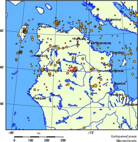 carte des des séismes de magnitude 2,0 et plus depuis 2000