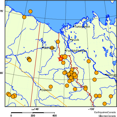 carte des séismes historiques de magnitude 5,0 et plus.  Détails dans le tableau de données ci-dessous