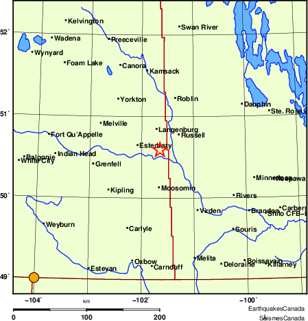 Map of historical earthquakes magnitude 5.0 and larger.  Details in the data table below