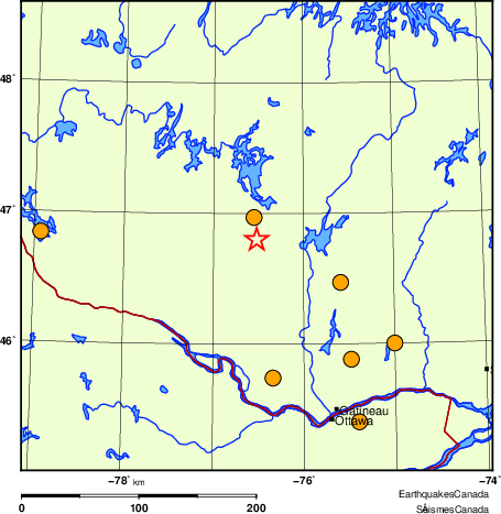 Map of historical earthquakes magnitude 5.0 and larger.  Details in the data table below