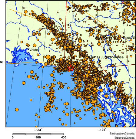 Map of earthquakes magnitude 2.0 and larger, 2000 - present